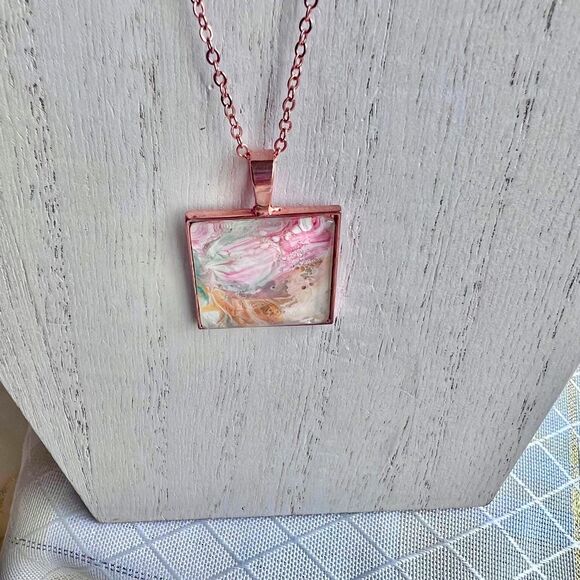 Vintage Copper Tone Pendant Necklace, NEW Hand Painted Floral Pendant Necklace - Picture 6 of 16
